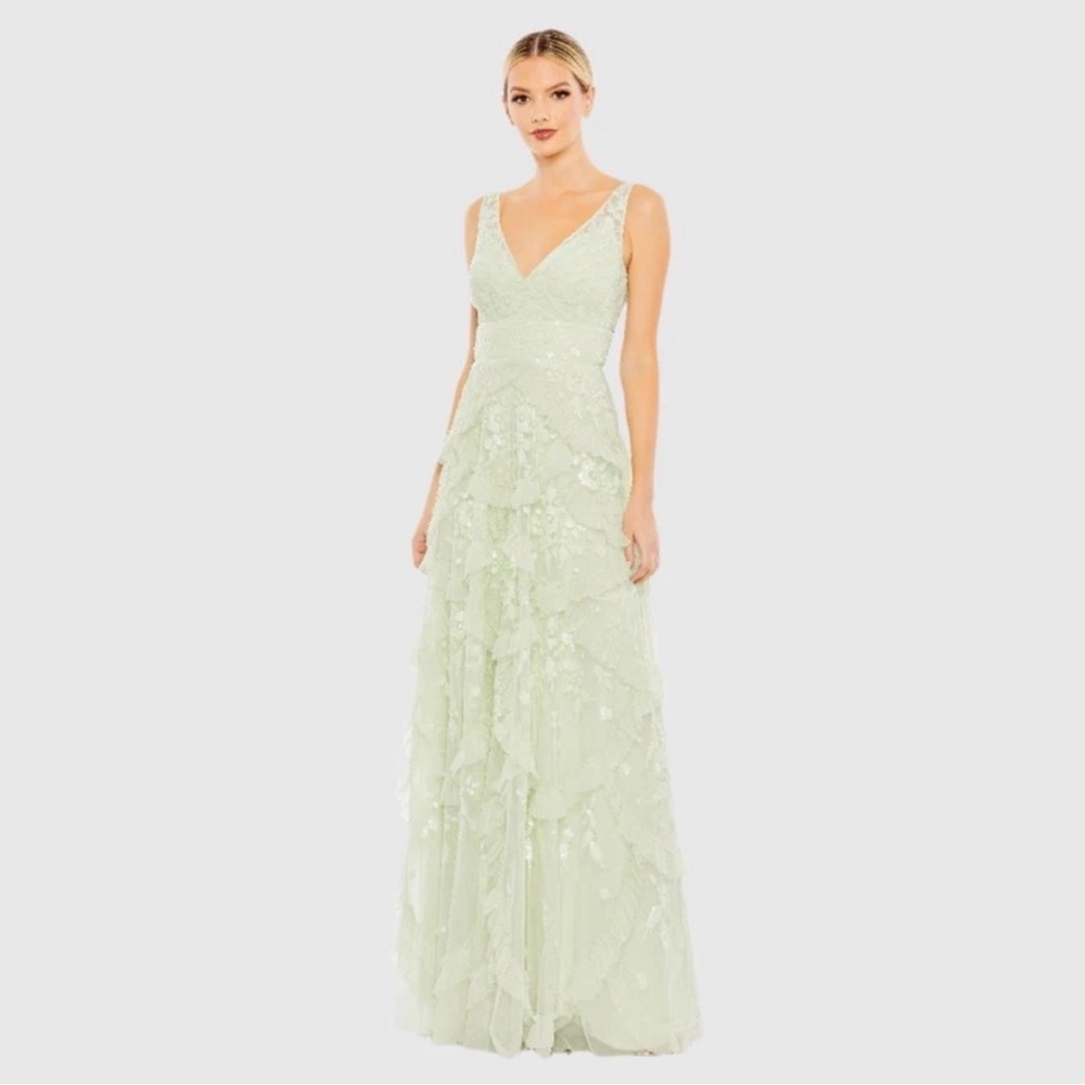 Mac Duggal Sequined Scallop Ruffle Neck Gown style 9162